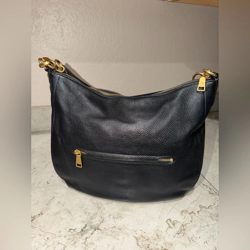 Coach Black Pebbled Leather Shoulder Hobo with Gold Logo